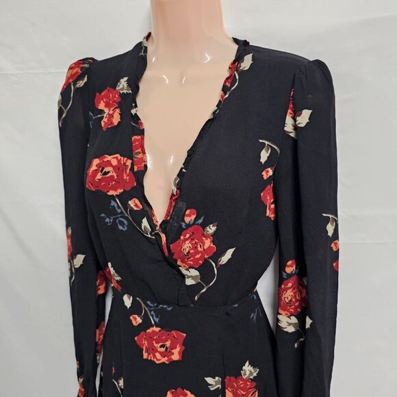 Reformation Floral Wrap Short Dress Women Size XS Black - Picture 5 of 16